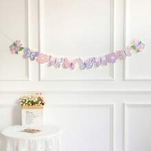 1PC Purple Butterfly Theme Party Banner, Happy Birthday Butterfly Banners For Spring Garden Tea Party Home Decorations, Room Home Bedroom Living Room Wedding Outdoor - Purple - View 7