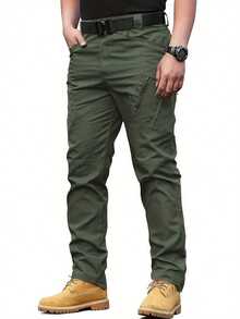 Men's Tactical Pants With Multiple Pockets, Waterproof Casual Pants, Wear-Resistant, Multiple Pockets - Verde - Ver 3