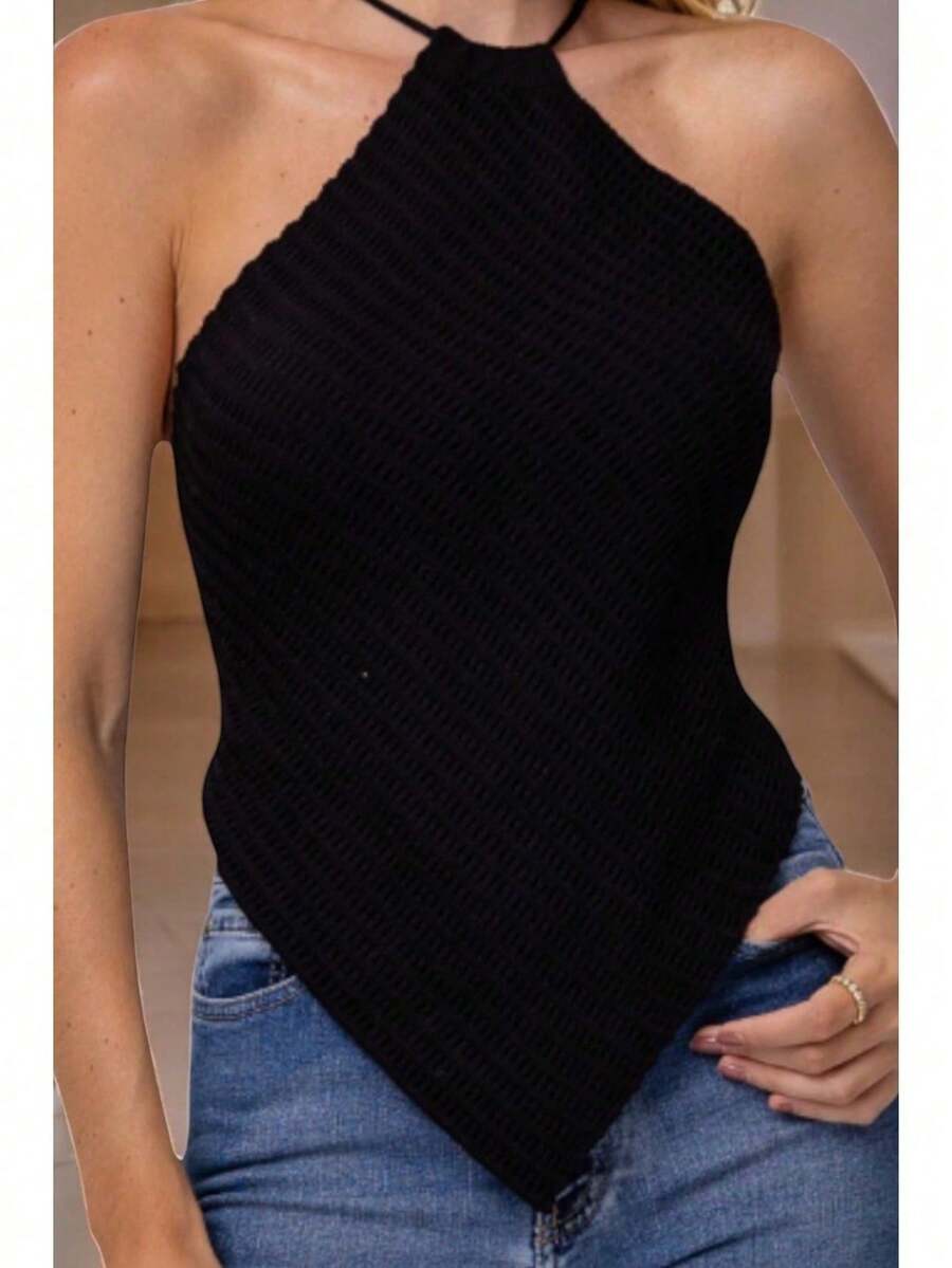 Women's Scarf-Style Cropped Top In Modal Knitwear - 黑色 - 查看 1