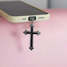 Flame Cross & Heart Cross Mobile Phone Dust Plug Pendant, Decoration Accessory Protector For IPhone, Type-C Port