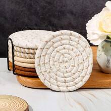 4 Or 8 Drink Coasters, Round Woven Coasters, Absorbent Drink Coasters, Handwoven Fabric Coasters, Set With A Tray, Bohemian Style, Does Not Include Stand.