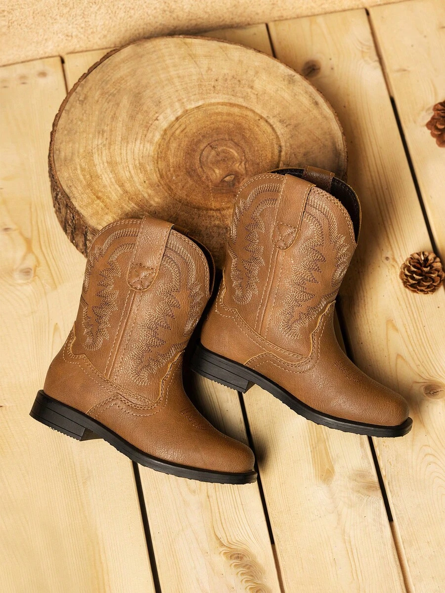 Botas de Cowboy para Niños Pequeños y Niñas, Botas de Cabalgata de Occidente con Punta Cuadrada para el Tobillo Medio