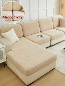 1PC Water Repellant Jacquard Sofa Cushion Covers Modern Style Stretch Sofa Covers Simple Universal For All Seasons Pet-Friendly Sofa Couch Non-Slip Anti-Dirty Solid Color Sofa Slipcover Suitable For L-Shaped Modular Sofa Set1/2/3/4-Seater Sofa Protective Home Decoration - Camel - View 4