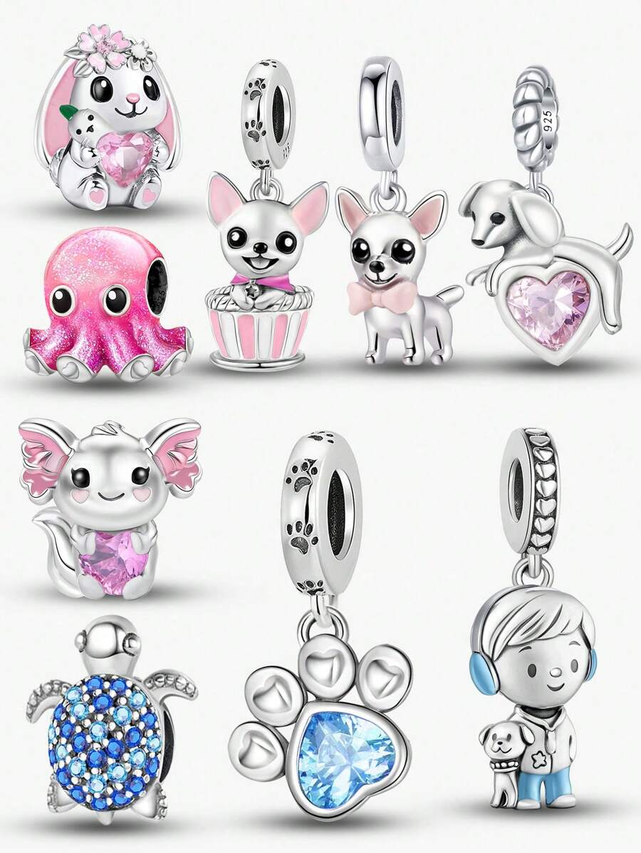 1Pc Fashionable Cute Pet Puppy Series Charm Bead Fit For Women Bracelets Bangles DIY Jewelry Making And Daily Outfit Matching Jewelry Decoration For Girls