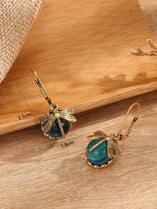 1 对时尚复古蜻蜓绿水晶吊坠耳环，迷人珠宝波西米亚耳环，适合女士派对
