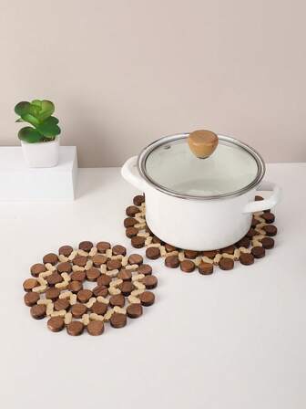 1PC Bamboo Insulation Mat Dining Table Insulation Mat, Hollow Circular Pot Rack, Bohemian Style, Heat Resistant Non Slip Kitchen Utensils And Equipment, Home And Kitchen Must-Haves