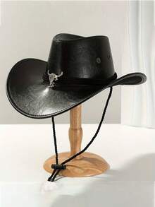 Un conjunto de ropa para mujer, hombre y pareja, sombrero de vaquero occidental, de tela de piel, con acabado desgastado, decoración de metal con toro, apropiado para eventos temáticos, bailes festivos, fiestas de cumpleaños, juegos de roles, actividades al aire libre y uso diario - Multicolor - Ver 3