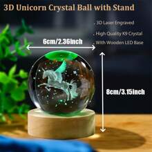 3D Laser Engraved Unicorn Statue Crystal Ball Night Light - Automatic Color Changing Wooden Base, Glass Ball Lamp Home Decoration, Unique Gift For Christmas, Valentine's Day, Easter, Thanksgiving, And Family Gatherings
