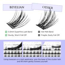 BEYELIAN Lash Extension Kit 144 Pcs Lash Clusters D Curl 10-16mm Lash Clusters Kit With Lash Bond And Seal And Remover Dense Look DIY Lash Kit Easy To Apply At Home (710,Black)