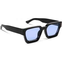 Square Men Women Fashion Thick Rectangle Glasses Shades Designer Style - Biru - View 1