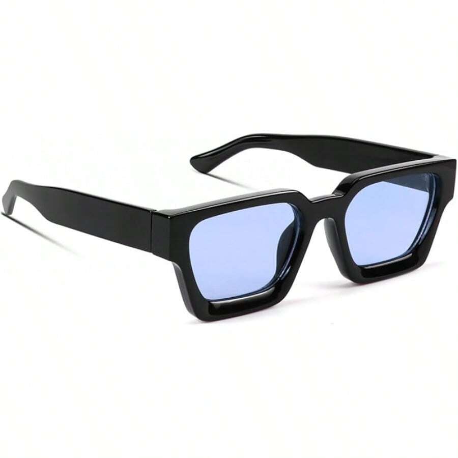 Square Men Women Fashion Thick Rectangle Glasses Shades Designer Style - Biru - View 1
