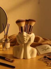 Porte-pinceaux de maquillage pour le visage blanc - Organisateurs de vanité sculptural pour pinceaux et stylos, décoration minimaliste pour la maison, accessoires de bureau et cadeaux pour la décoration d'automne, la remise des diplômes, l'anniversaire, la chambre d'étudiant et la salle de bain pour la rentrée scolaire