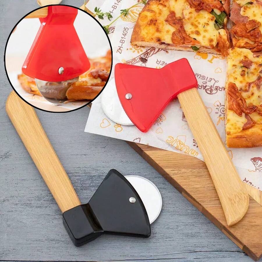 Pizza Cutter Axe With Bamboo Handle Pizza Slicer-Random Color(03-017) - Multicolor - View 1