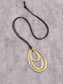 1 Stück modischer, eleganter ovaler, wassertropfenförmiger, übertriebener Metallkette, unisex multi-schleifiges asymmetrisches geometrisches Design, personalisierte Kette mit schwarzem Wachsseil und langer Kette, Geschenk für Freundin, Mutter oder Geliebte