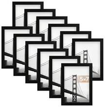 Tomnk 12-Pack Black Picture Frame Set - (4x6, 5x7, 8x10) Glass Front Photo Frames, Solid Engineered Wood Gallery Wall Decor With Hanging Hardware & Tabletop Stand, For Home, Wall & Party Decor - 黑色 - 查看 11