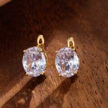 Cubic Zirconia Decor Earrings - Yellow Gold - View 13