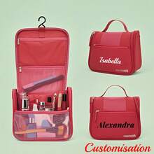 Bolsa de cosméticos de grande capacidade com monograma personalizável, bolsa de higiene de cor sólida, bolsa de viagem portátil para armazenamento de cosméticos, presente de Natal