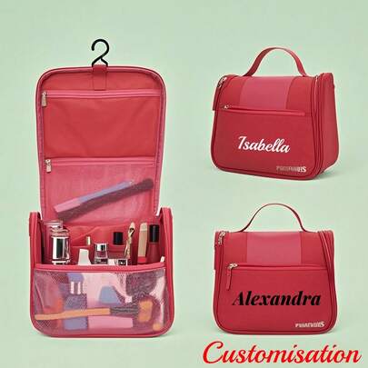 Customizable Monogrammed Large Capacity Cosmetic Bag, Solid Colour Wash Bag Handheld Cosmetic Travel Storage Bag, Holiday Gift