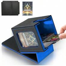 Magnetic Card Deck Box For TCG Storage, Holds 100 Double-Sleeved Cards - Black & Blue - View 1