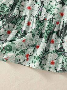 Women's All-Over Botanical Print Button-Front Shirt - Peter Pan Collar 3/4 Sleeve Blouse For Everyday/Festive Occasions/Date Nights, Spring-Fall Wardrobe Must-Have