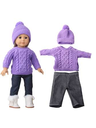 1 套 18 英寸娃娃毛衣和牛仔裤套装，可爱的娃娃服装套装包括娃娃毛衣 + 娃娃帽子 + 娃娃牛仔裤，儿童玩具服装，超棒的复活节礼物