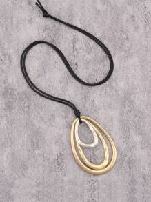 1 Stück modischer, eleganter ovaler, wassertropfenförmiger, übertriebener Metallkette, unisex multi-schleifiges asymmetrisches geometrisches Design, personalisierte Kette mit schwarzem Wachsseil und langer Kette, Geschenk für Freundin, Mutter oder Geliebte