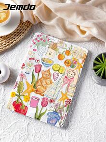 1 件清新可爱猫咪极简涂鸦 INS 风格平板电脑保护壳，兼容 iPad 10.2 英寸、iPad Pro 11 2021/2020/10th Gen/Mini 4/6、Galaxy Tab A8 10.5 英寸 2022、Matepad 10.4/Tab，带铅笔槽，防摔，保护您心爱的设备 - 彩色 - 查看 2