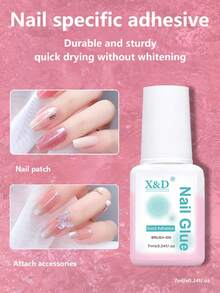 2pcs Pink Liquid Nail Glue For Manicure, Strong Quick Dry Adhesive With Brush For Nail Art, Jewelry, DIY Accessories - Pink - View 2
