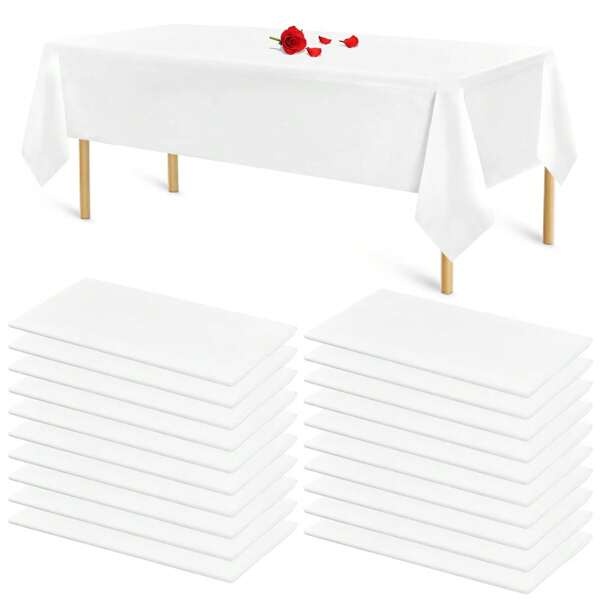 Lot de 20 nappes blanches jetables pour tables rectangulaires, idéales pour les anniversaires, les mariages, les réceptions, les fêtes prénuptiales et les baby showers.
