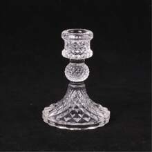 Glass Candle Holder, Crafted With Glass Material Through Precise Cutting Technique. Minimalist And Modern Style, Transparent And Colorless, Cylindrical Exterior With Carved Floral Details, Suitable For Candle Placement, Applicable For Candlelight Dinners, Weddings, Anniversaries And Other Occasions.