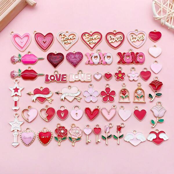 5/10/50 piezas Encantos de corazón de aleación de zinc con diseños XOXO/Floral/Estrella | Suministros de fabricación de joyas DIY para collares/pendientes/pulseras