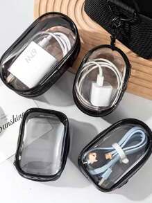 2pcs Transparent Storage Bag Key Ring Data Cable Coin Organiser Thickened Transparent Wallet Key Ring Car Keychain Jewellery Gifts, Back To School Season