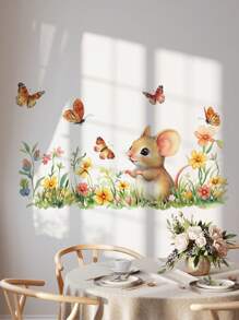 1 Set Cartoon Animal Wall Stickers, Rabbit, Floral, Cat Decals, For Children's Room, Living Room, Bedroom, Study