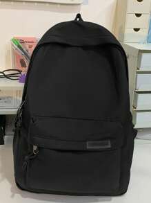 Men Knot Decor Pattern Water-Resistant Backpack, Schoolbag For Travel, College, School Casual Backpack Solid Color Black Backpack Holiday Essentials For Sport Lightweight With Adjustable Strap With Zipper Minimalist Backpack For Men Nylon Vacation Waterproof Portable Travelling Bag Gym Bag Holiday Travel Backpack Men Gifts School Bag Outdoor Men Gifts Present Valentines Gifts Rucksack Summer College Bag School Bag For College Bag For School School Bags University Bag