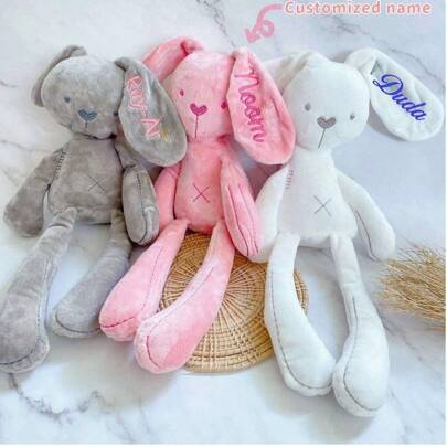 [Custom Embroidery] 1pc Personalized Embroidered Rabbit, Customized Gift Embroidered Rabbit Doll Christmas Gift Decorations Fashionable Rabbit, Customized Household Items, Ideal Gift, Rabbit Plush Doll With Customized Text, Customized Gift For Family/Friends, Impressive Birthday/Valentine's Day Gift