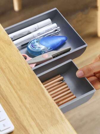 1pc Under Desk Drawer Slide Out, Self-Adhesive Under Table Drawer, Hidden Attachable Under Desk Storage Drawers, Stick On Drawers For Office, Home, School, White