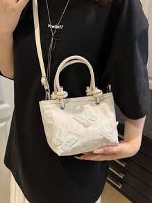 Mini Women Shoulder Bag, Embroidered 3D Butterfly Bucket Bag, Stylish Artistic Crossbody Bag For Women