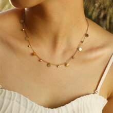 1 pieza Collar con colgante de acero inoxidable chapado en oro de 18 quilates y piedra de circonita cúbica para mujeres, adecuado para el trabajo, citas y fiestas