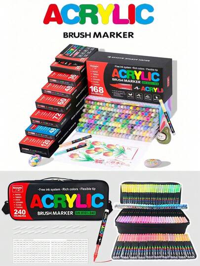 240/200/168/120/100/72/60/48/36/24/12 Farben Acrylfarb-Marker, Markerstift-Set, langanhaltend, nicht leicht verblassend, geeignet für Malerei, Illustration, Handarbeit und andere Kreationen sowie DIY-Projekte, geeignet für Kinder wie Papier, Stoff, Holz, Stein, Plastik, Glas, Keramik, Kürbis, Kinder und Erwachsene Malerstifte Schulanfang