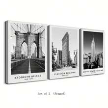 1Pc New York Travel Gift, International Cities Famous Tourist Attractions Poster Black And White Traveling Wall Art Decor Travel Aesthetic Canvas PrintsBlack And White Photos, Gallery Wall Landmark Set