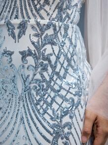 Off Shoulder Ruffle Layered Butterfly Sleeve Patchwork Sequin Fitted Mermaid Maxi Dress