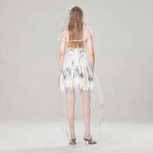 Women Corpse Bride Costume, Scary Bride Costume, Zombie Bride Dress With Headband And Mesh Trailing, Halloween Costumes - White - View 6