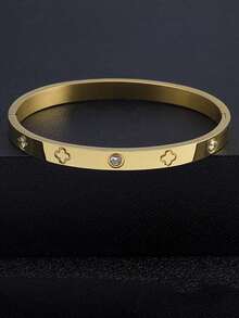 1 件女士时尚优雅幸运花手链，18K 镀金不锈钢，精致情人节/周年纪念礼物，送给爱人，女士珠宝 - 金色 - 查看 3