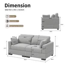 Sofa, 180 X 88 X 85 Cm, Roll-Arm Sofa, Easy-Care Polyester, With Armrests And Cushions, Decorative Cushions, Double Sofa, Suitable For Small Spaces, Living Room Or Bedroom, Corduroy, Grey - 灰色 - 查看 13