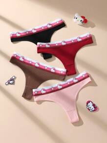 Sanrio 4 piezas Bragas tipo tanga con estampado de Hello Kitty de Sanrio de tiro bajo, suaves de algodón transpirable, estilo adorable, adecuadas para adolescentes y estudiantes