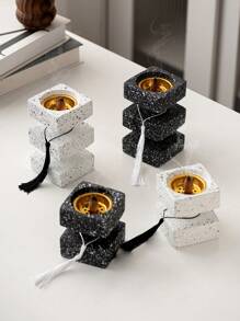 1 Peça Queimador de Incenso Quadrado de Resina para Mão, Textura Pontilhada, Preto e Branco, Estilo Moderno Minimalista, Suporte de Incenso para Hotel, Casa, Escritório, Sala de Estar, Decoração de Feriado