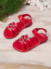 1 Pair Red European & American Fashion Children Girls Cross Strap Solid Color Hook And Loop Sandals, Lightweight Outdoor Casual Vacation, Summer New Arrival 2025