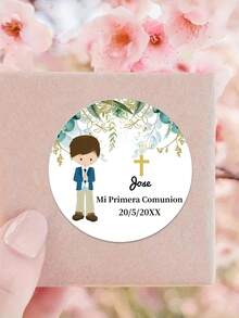 12/24/40 piezas Pegatinas personalizadas para Mi Primera Comunión - Etiquetas de y personalizadas para niños y niñas, Pequeños regalos para Mi Primera Comunión con diseños de flores y lunares, Elegantes pegatinas de papel para celebraciones, Decoraciones de Comunión | Decoraciones de flores para la Comunión | Etiquetas con nombre personalizadas, Decoraciones para lavado, Útiles escolares, Regreso a clases - Multicolor - Ver 36