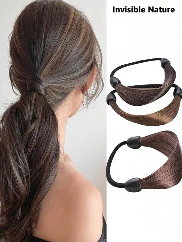 Elásticos de cabelo para perucas 3/1 peça, extensões de cabelo de simulação e acessórios de cabelo trançado, peruca feminina de alta elasticidade, elástico de cabelo, elástico de borracha, elástico de cabelo vermelho, acessório de cabeça invisível de imitação de seda simples, rede, elástico de cabelo invisível para rabo de cavalo, elástico de cabelo feminino de cor sólida para uso diário, adequado para maiores de 14 anos, acessório de cabeça