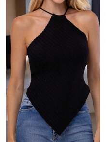 Women's Scarf-Style Cropped Top In Modal Knitwear - 黑色 - 查看 5